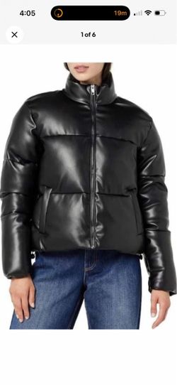 Black Faux Leather Puffer Jacket The Drop