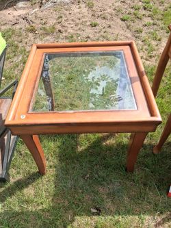 Wood End Table with Glass Top