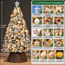 Elegant White Christmas Tree +-7ft WITH Ornaments