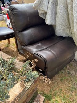 Armless Power Recliner — Brown Leather, Sectional Piece, Fully Working