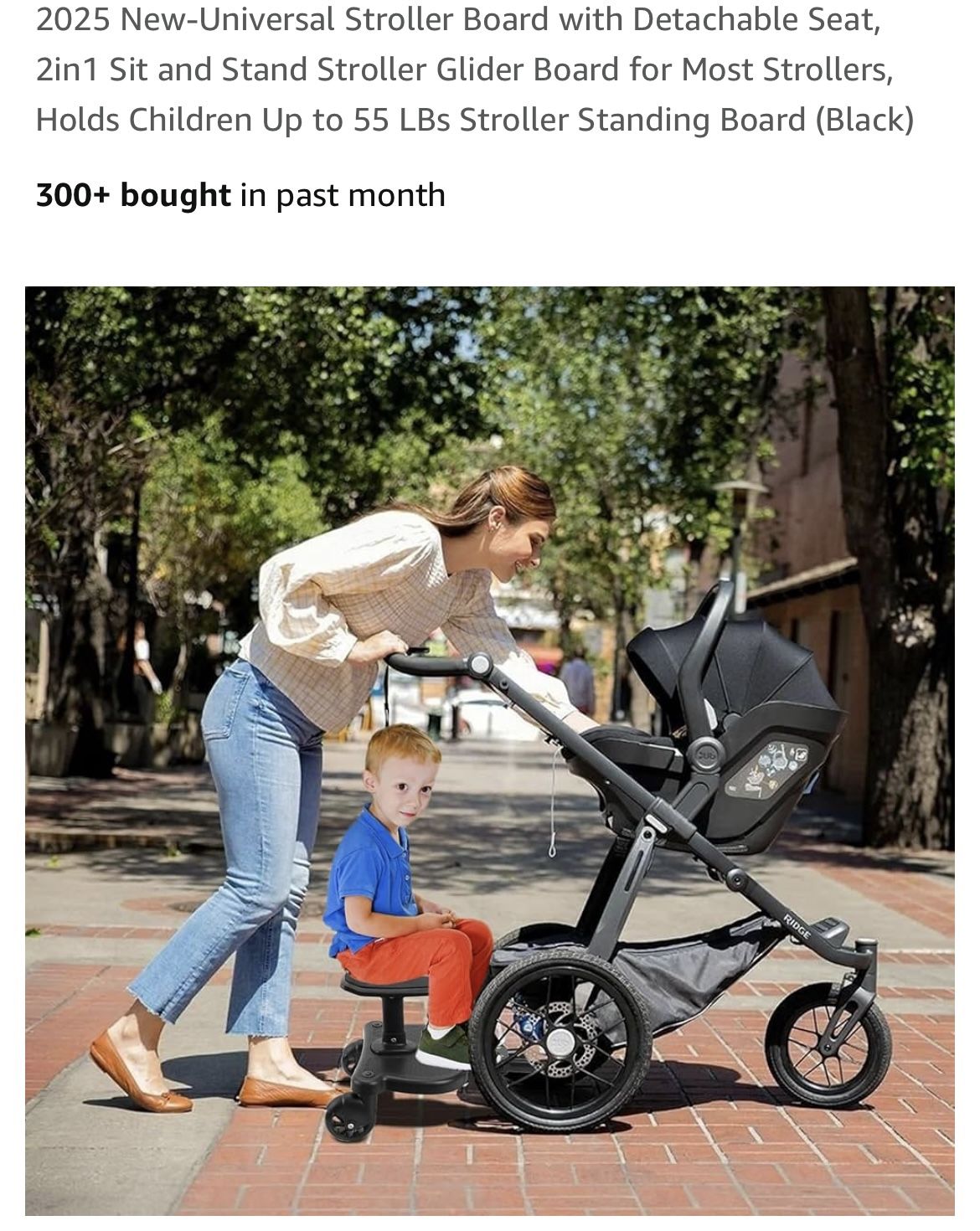 Stroller Board with Detachable Seat, 2in1 Sit and Stand Stroller Glider Board for Most Strollers, Holds Children Up to 55 LBs Stroller Standing Board