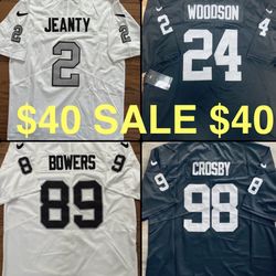 Raiders Jersey Stitched Crosby Jackson Long Bowers Jeanty Janikowski  Tim brown Black White Silver 