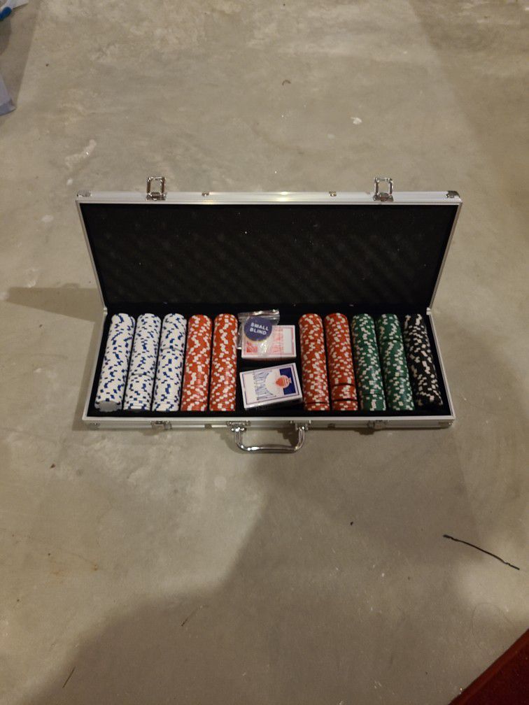 Full Poker Set W/ Briefcase And 2 Sets Of Cards