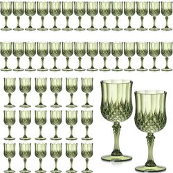 48 Pcs Plastic Green Wine Drinking Glasses, Plastic Water Goblets Green Vinta...