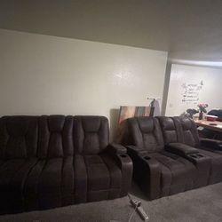 Brown Suede Recliner Couch And Love Seat Seat