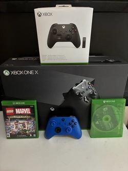 Xbox One X 1TB Model 1787 Bundle w/ Original Box, 2 Controllers, Wireless Adapter + Games