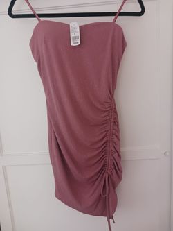 Brand New  Juniors Pink Glitter Ruched Mini Dress Size S