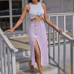 Extra small purple botton front jean skirt Xs