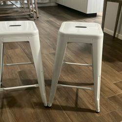 Set Of Two Kitchen Stools In White