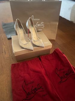 Authentic  Christian Louboutin silver crystal embellished pumps