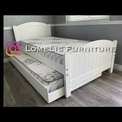 TWIN twin beige Trundle Bed with ortho mattressess included 