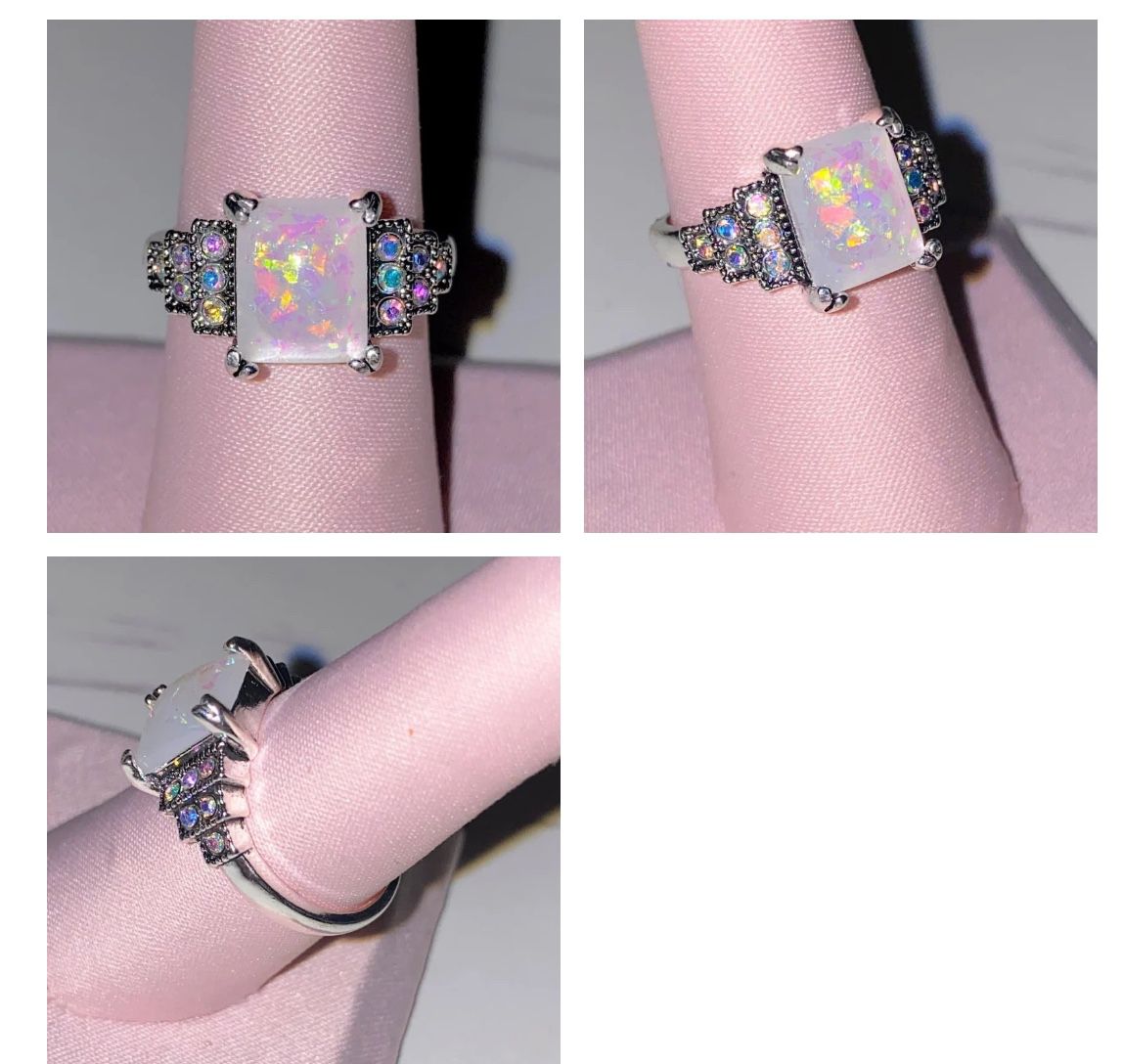 Size 7 Silver Opal Ring