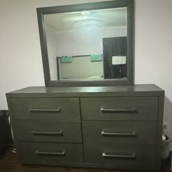 Dark Gray Oak Wood Dresser with Mirror (moving sale)