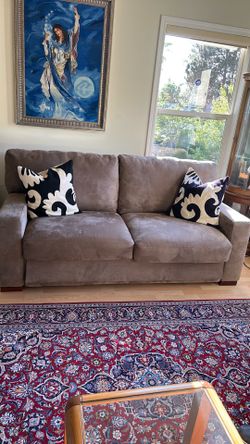Queen size sofa bed faux suede taupe color