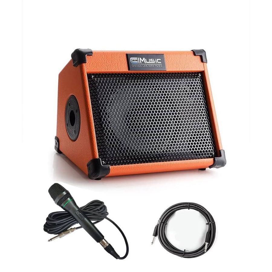 Acoustic Guitar Amplifier, 20 Watt Bluetooth Amp for Guitar Acoustic with Reverb Chorus Effect, 3 Band EQ（Including Microphone and Audio Cable