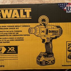 DEWALT 20-Volt MAX XR Cordless Brushless 7/16 in. High Torque Impact Wrench Quick Release Chuck & (2) 20-Volt 5.0Ah Batteries