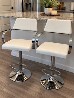 White Leather swivel Adjustable Bar Stools Set of 2