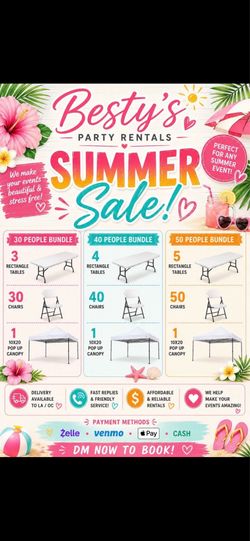 Tables, chairs, canopy