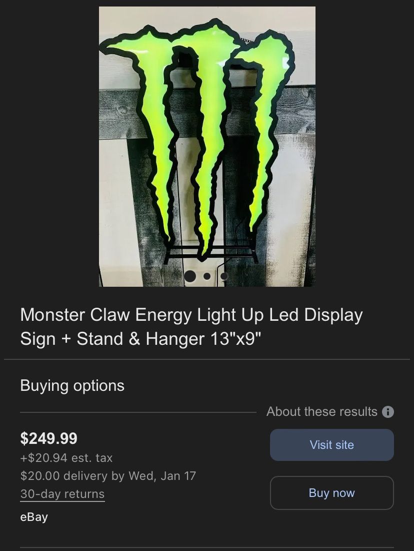 Monster energy large ij mold claw led 110v for Sale in Las Vegas