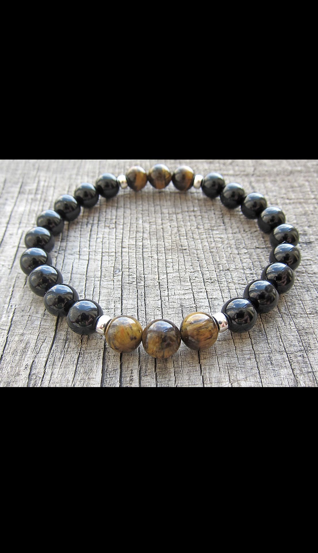 Tiger eye & Onyx Gemstone Beaded Stretchy Bracelet