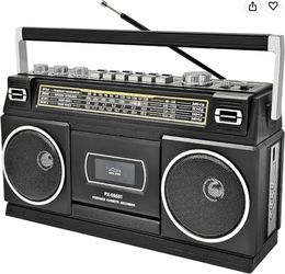 Cassette Player Boombox w/Bluetooth, AM/FM/SW Radio & Record to USB, Portable Retro Stereo, Black