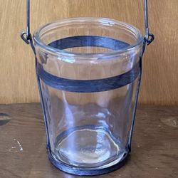 Clear Glass 6.25” Free Standing Pillar/Votive Candle Holder w/ Metal Handle 