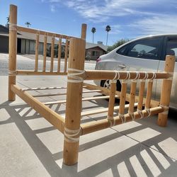 Super Cool Vintage Queen Rustic Lodge Pole Log Bed w/ 68" High Headboard