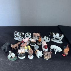 Unbranded 20 Pc Miniature Farm Animal Figurines Cows Pigs Chickens Village