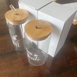 New set of 2- 16 OZ, 2 CAN GLASS W/ BAMBOO LID & STRAW also I have large quantities.   Buy a dozen for $60 Lake Forest, Pick up only.