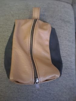 Two-Tone Leather Zip Dopp Bag