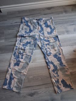 Boohooman Camouflage Blue Pants Wide Leg 32 Size Men's
