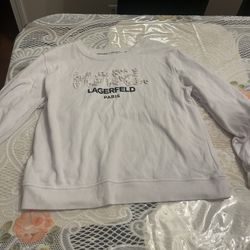 Karl Lagerfeld White Flowers Sweater Top 