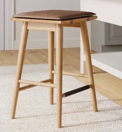 Wood Counter Stool with Leather Seat Cushion