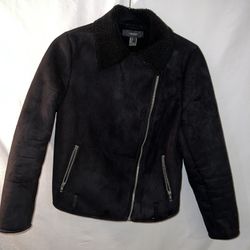Ladies Womens Small Suede Black Forever 21 sherpa lined winter jacket 