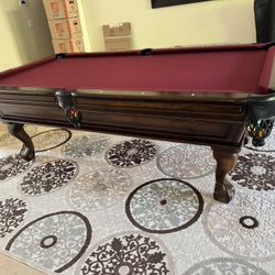 Now Just $625! 8’ Billiards Table- Beach/Gus Adams W/Drawer- Wine Felt - Excellent Condition!  $695 4 Cue Sticks , Full Racks Balls, Chalk Brush, Rack