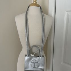 Silver Small Faux Leather Bag