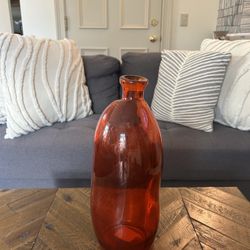 Red Organic Blown Glass Vase - Vessel, Jug, Bottle, Décor 