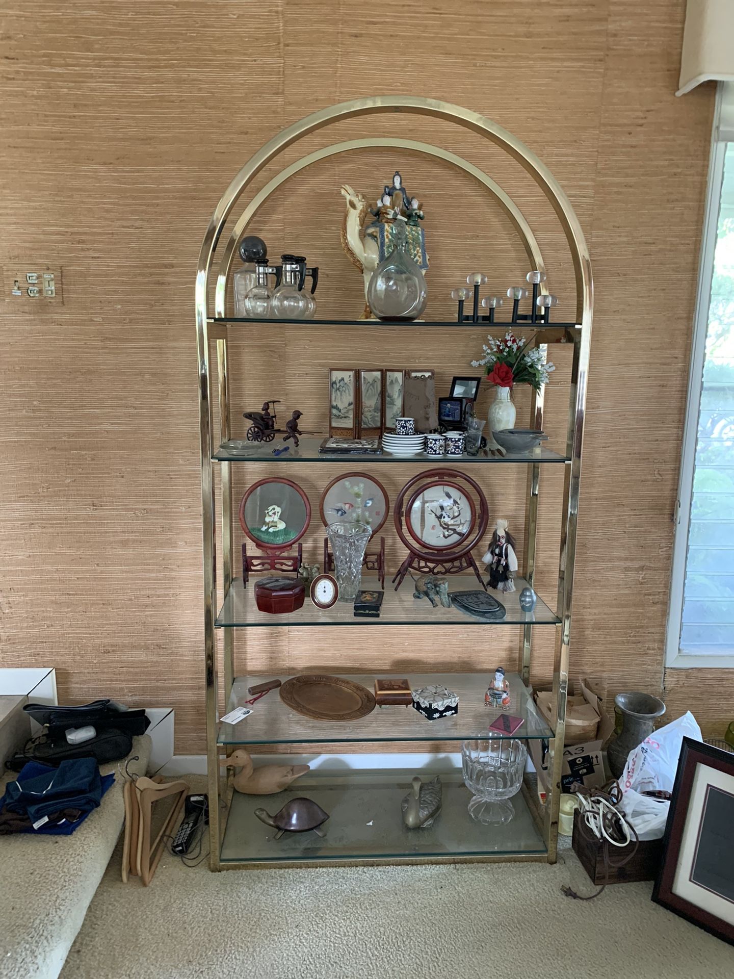 Etagere gold with 5 glass shelves Bookshelf mcm danish mid century books.