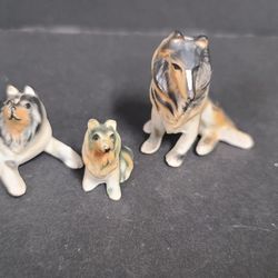 3 Vintage Minature Collie Dog Figurines, Bone China 