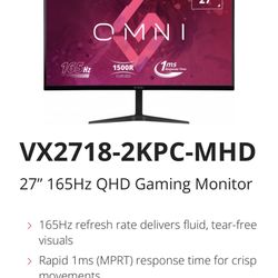 27” Monitor 165hz With Monitor Arm