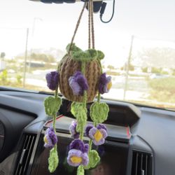 Bouquet of Purple Flowers Handmade Crochet Cute Gift Amigurumi Car Decoration