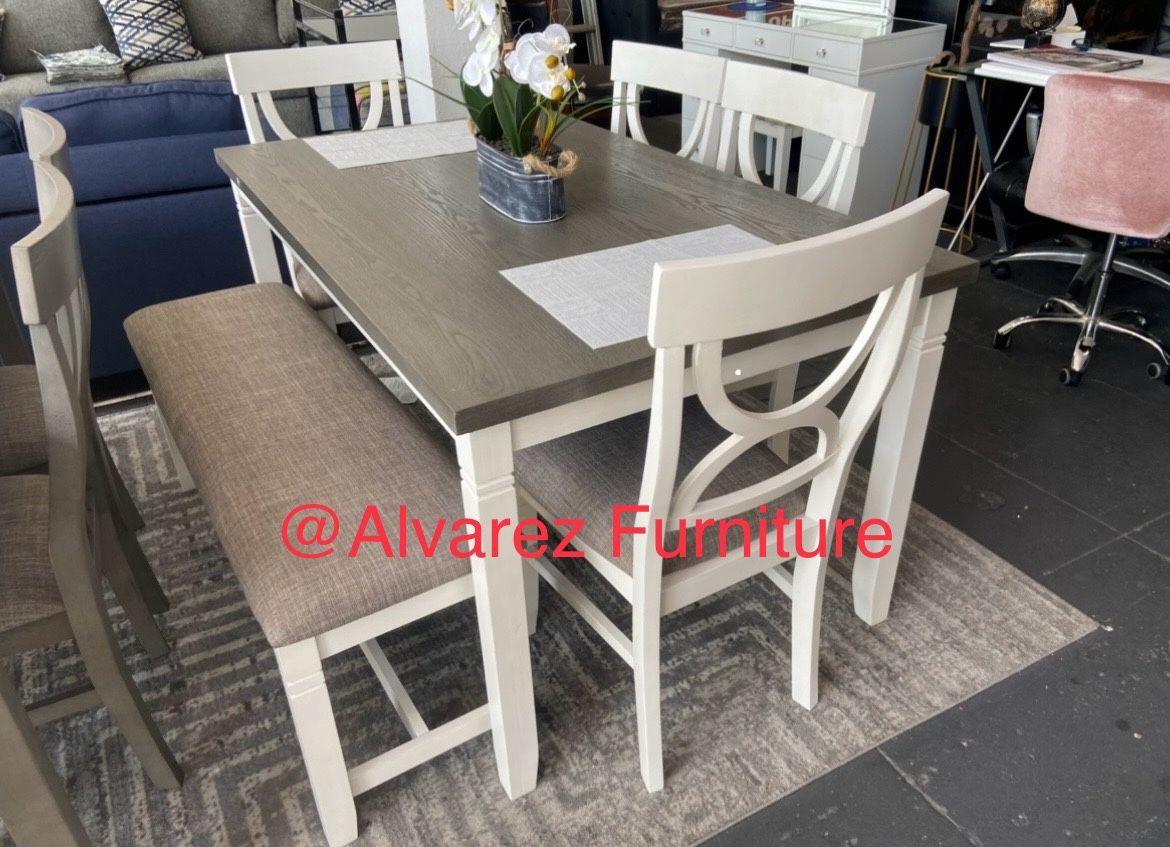 Dining table set with bench
