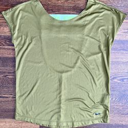 Nike Running / Lifestyle Top - Size Small - Olive + Neon Green, Soft - Cropped Sleeves