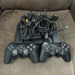 PlayStation 2 PS2 Console Slim Black + Wireless Controllers