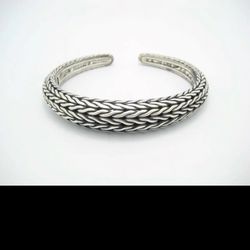John Hardy Sterling Silver 12.5mm Hinged Weave Tapered Cuff Bracelet MEDIUM - A