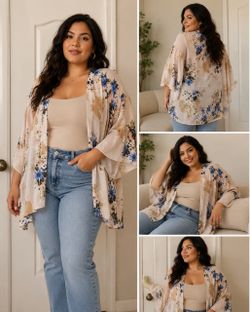 XL Floral Kimono Cardigan Open Front Cover-Up