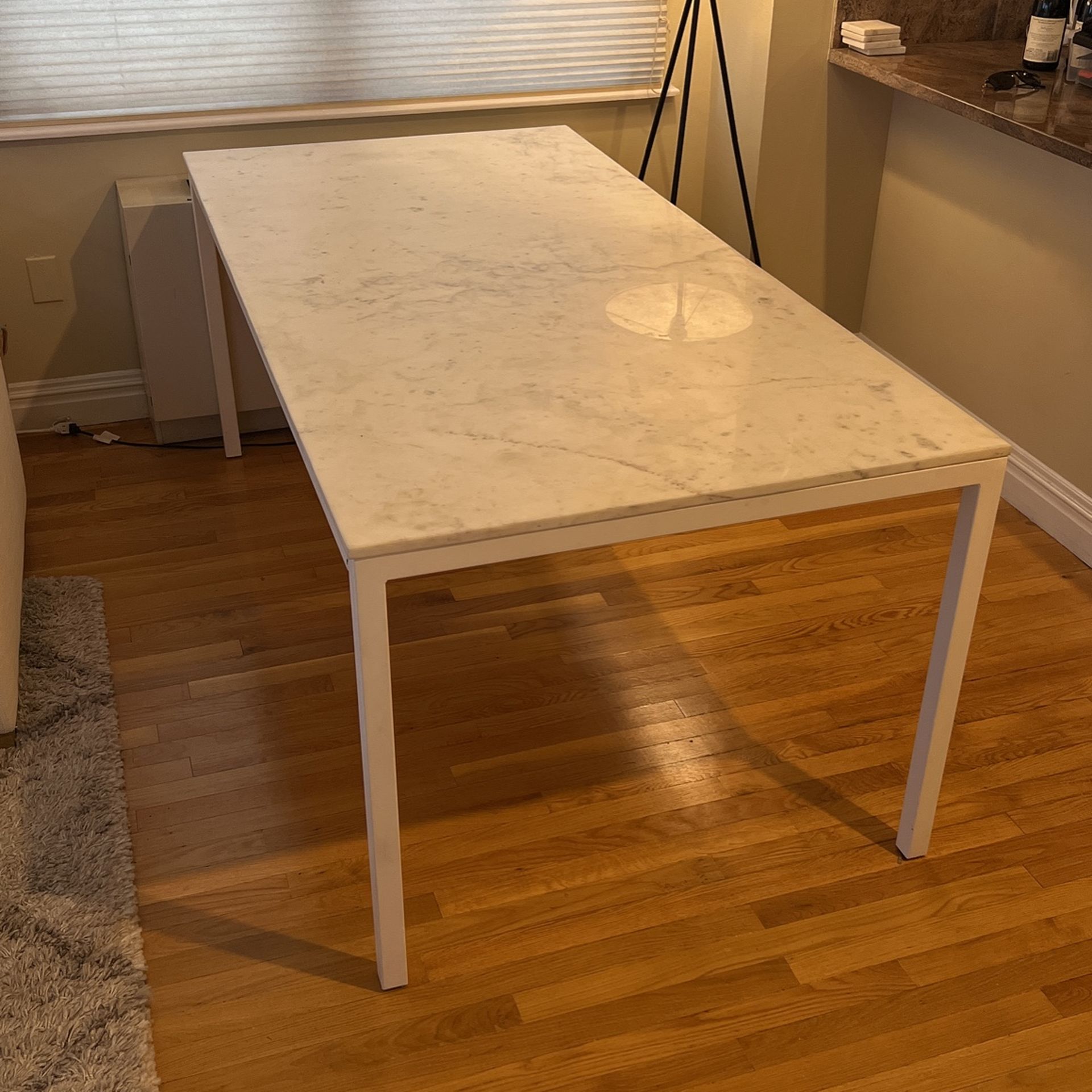 West Elm Frame Marble Dining Table (L72" x W36” x H30”), White Marble and Marble