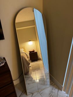 Full-Length Arched Floor Mirror Gold Frame
