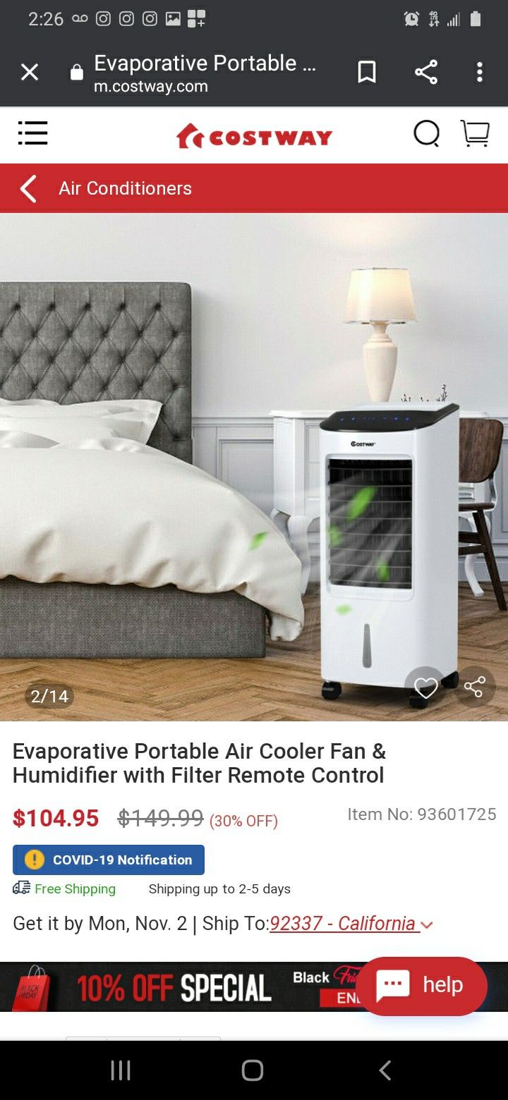 New Evaporative Portable Air Cooler Fan & Humidifier with Remote Control