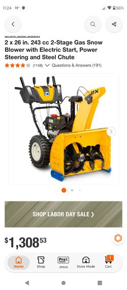 New cub cadet 2x 26". 243cc intellipower gas electric start snowblower